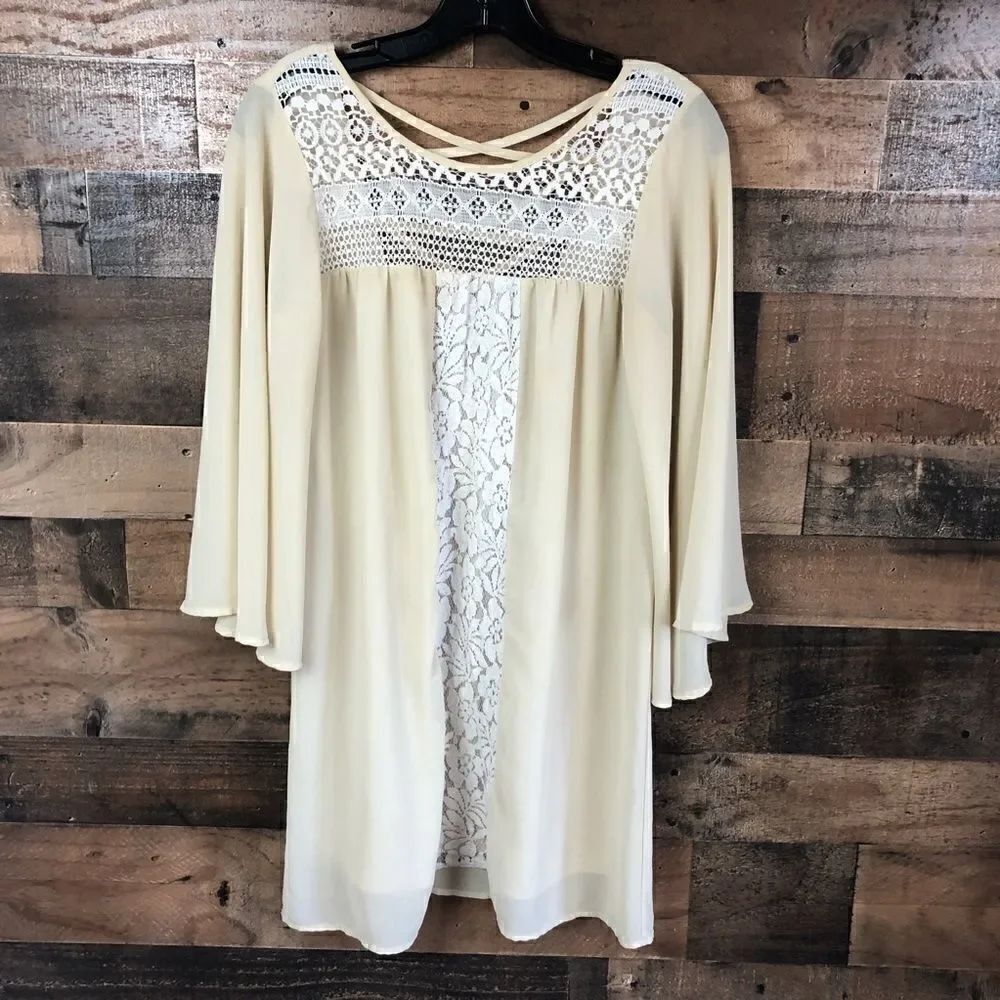 Flying Tomato Dress Cream Ivory White Lace Bell Sleeves Boho Small